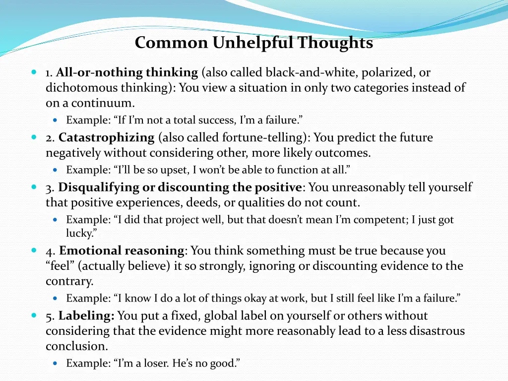 common unhelpful thoughts