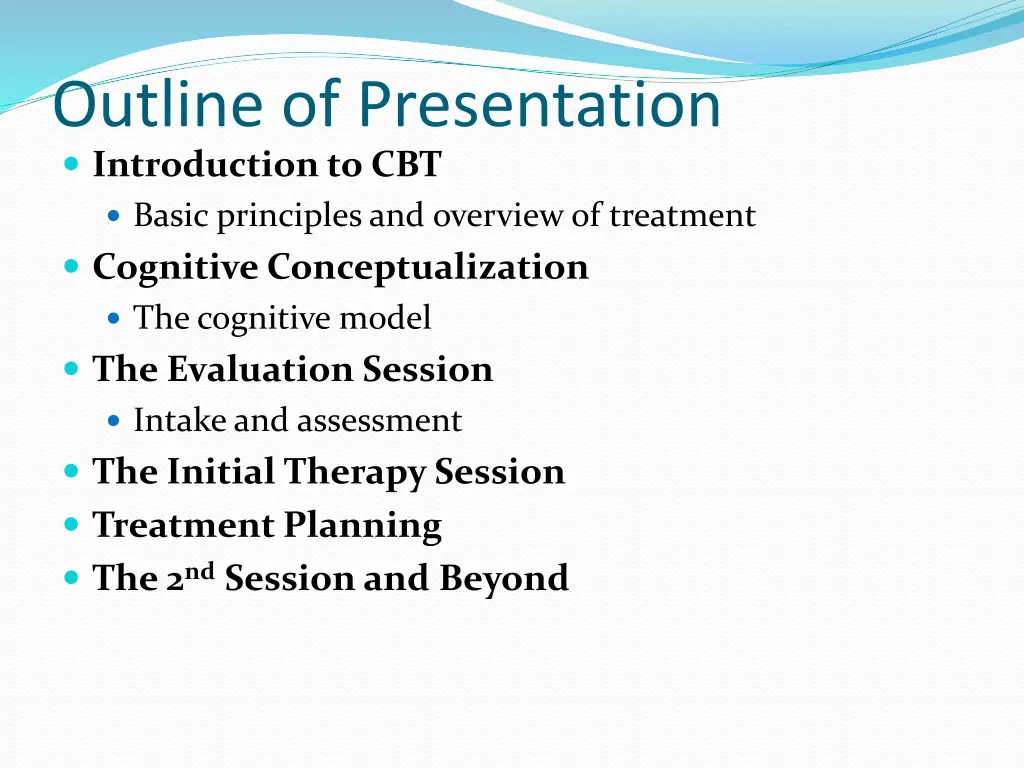 outline of presentation introduction to cbt