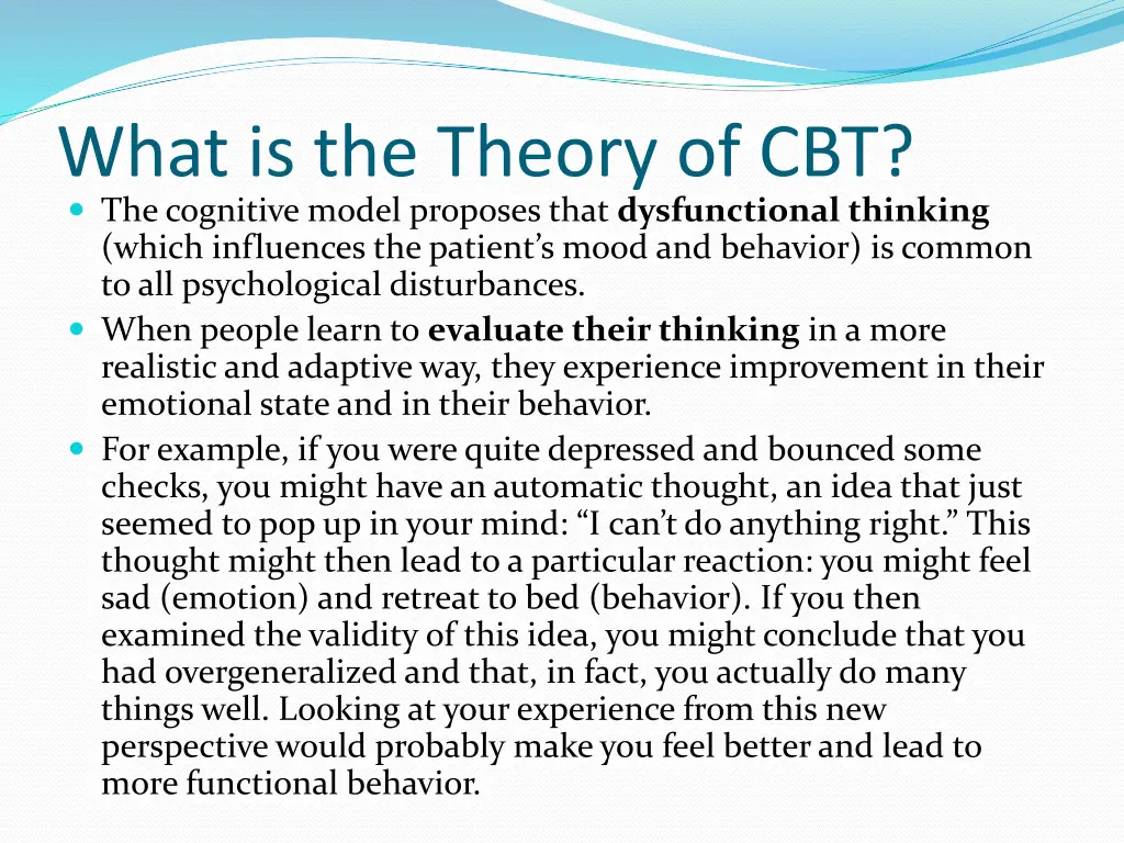 what is the theory of cbt the cognitive model