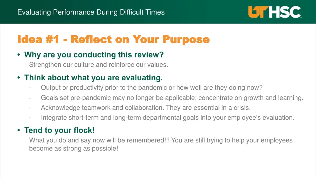 evaluating performance during difficult times 1