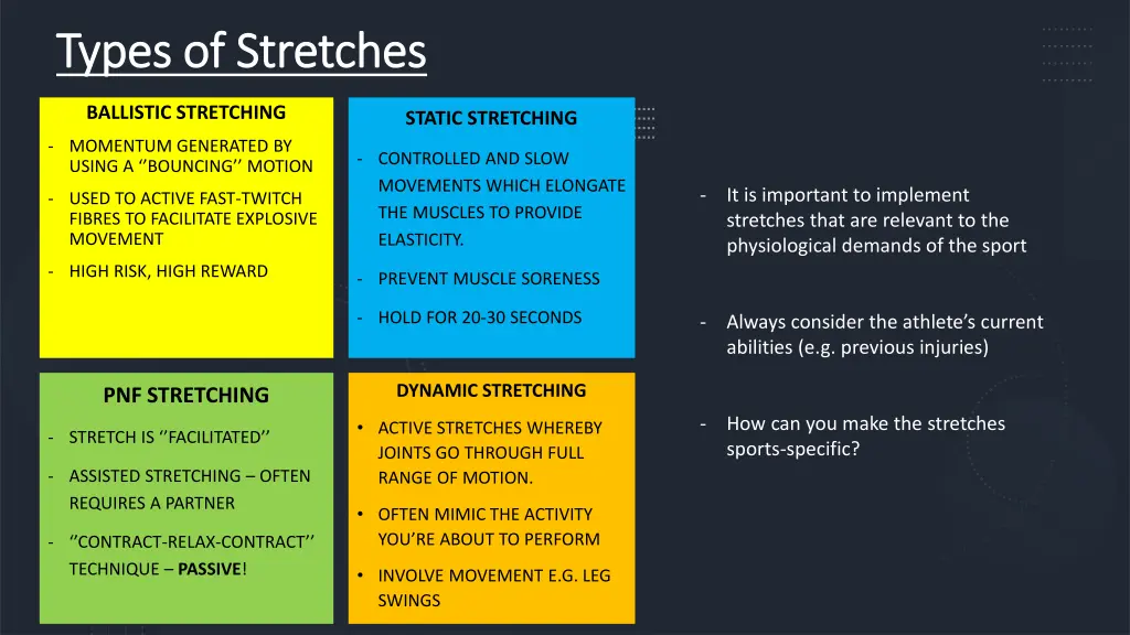 types of stretches types of stretches