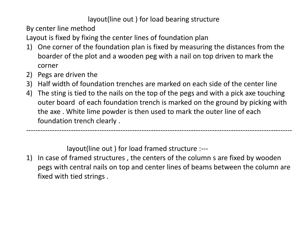 layout line out for load bearing structure