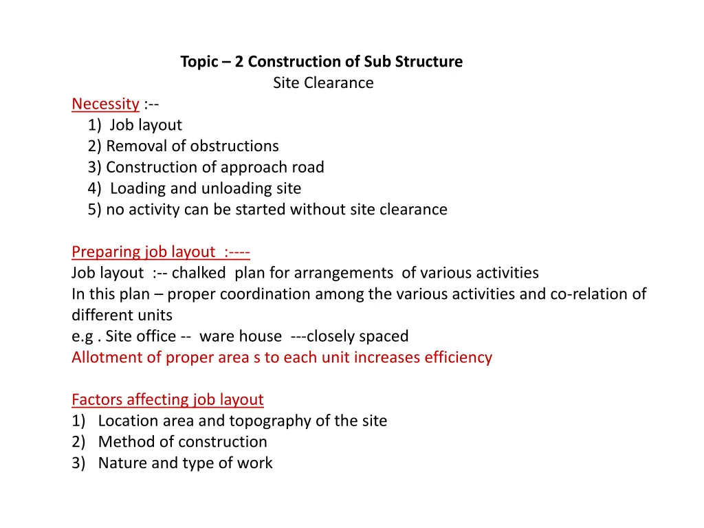 topic 2 construction of sub structure site