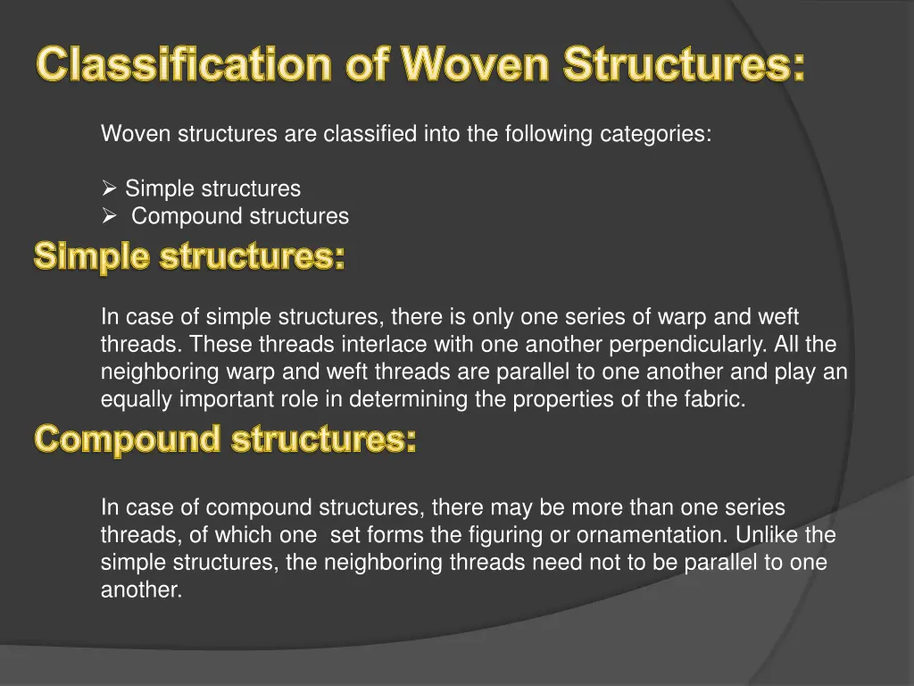 classification of woven structures