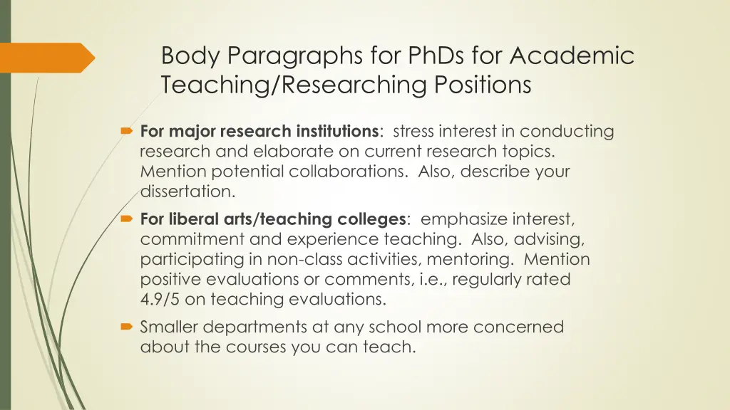 body paragraphs for phds for academic teaching