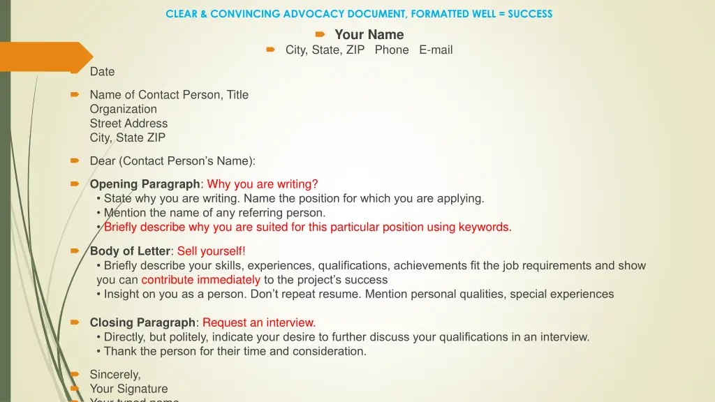 clear convincing advocacy document formatted well