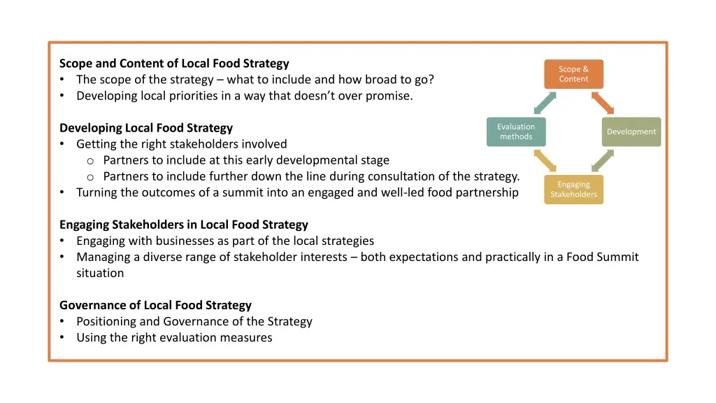 scope and content of local food strategy