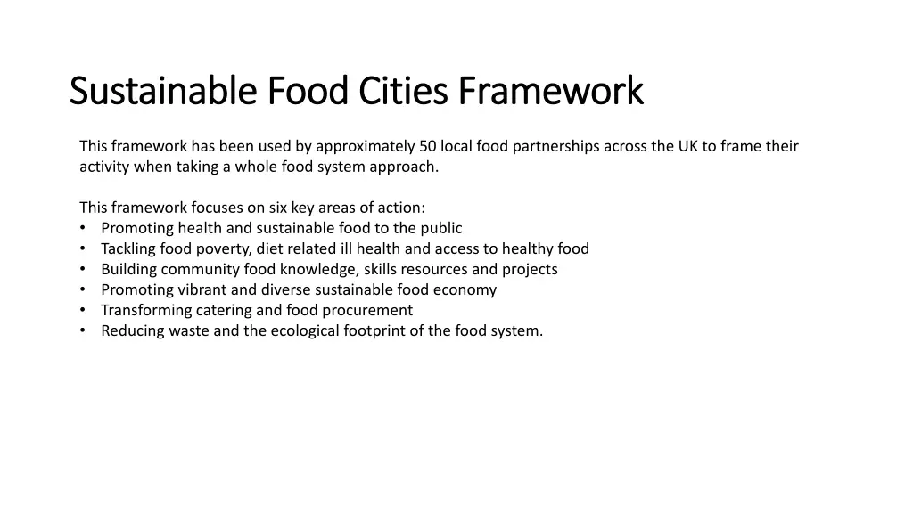 sustainable food cities framework sustainable