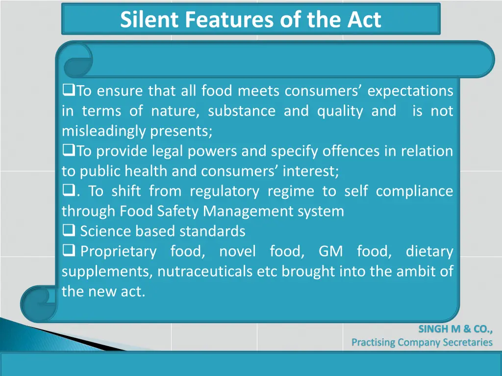 silent features of the act