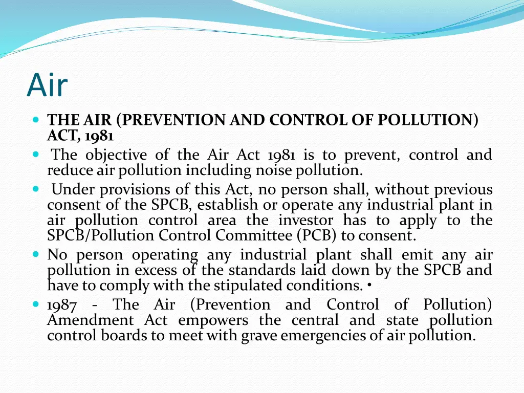 air the air prevention and control of pollution