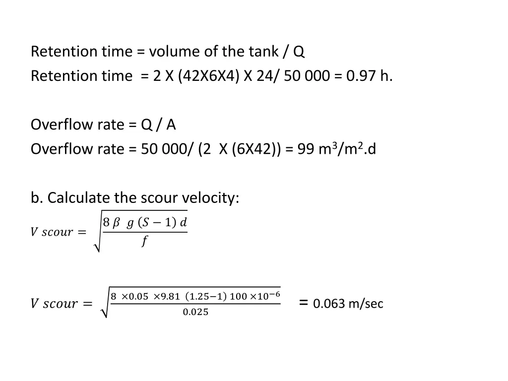 retention time volume of the tank q retention