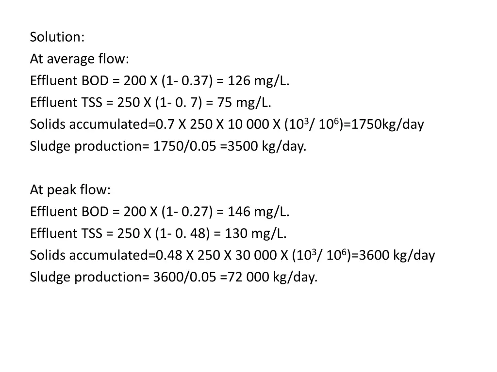 solution at average flow effluent