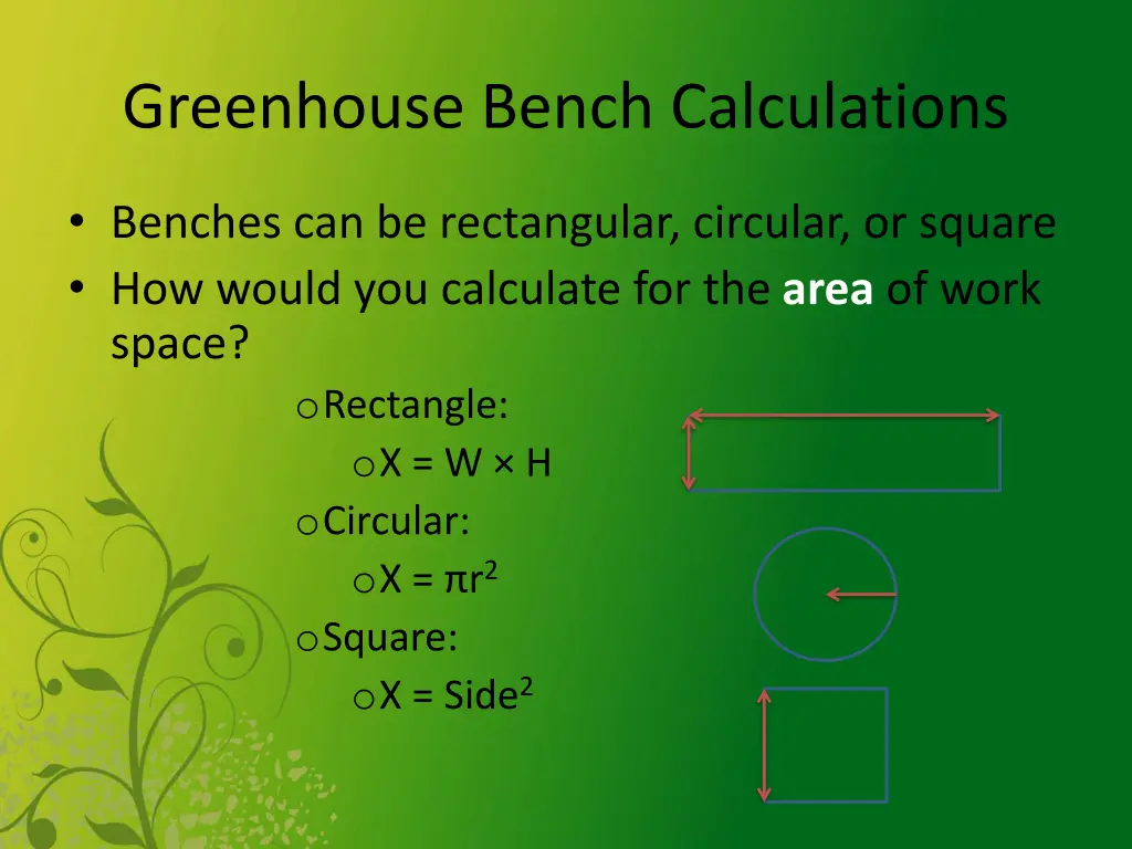 greenhouse bench calculations