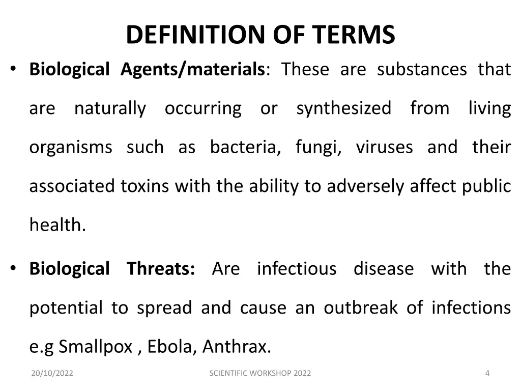 definition of terms biological agents materials