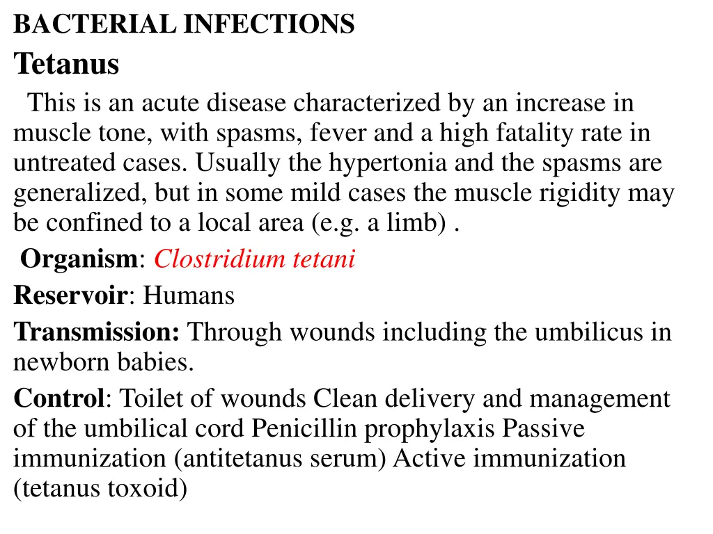 bacterial infections tetanus this is an acute