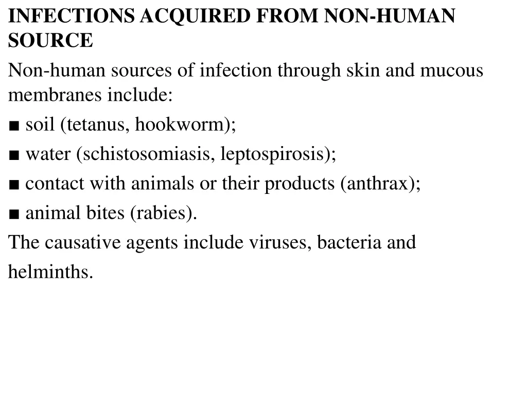 infections acquired from non human source