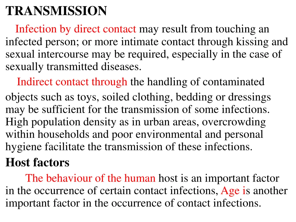 transmission infection by direct contact