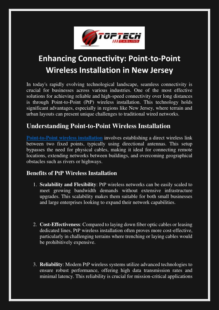 enhancing connectivity point to point wireless