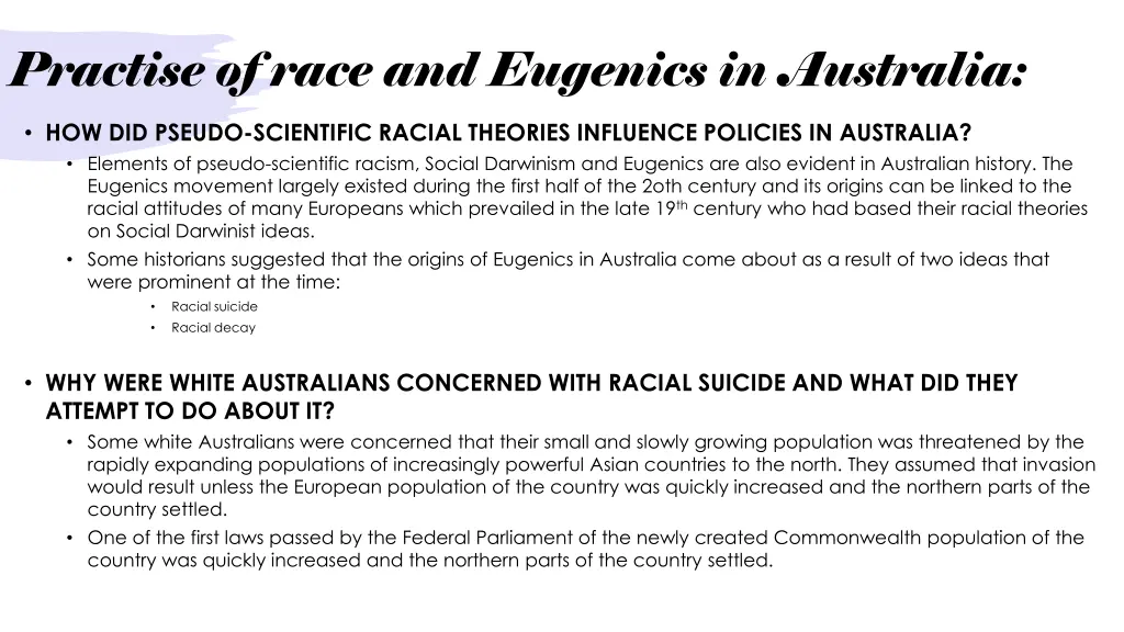 practise of race and eugenics in australia