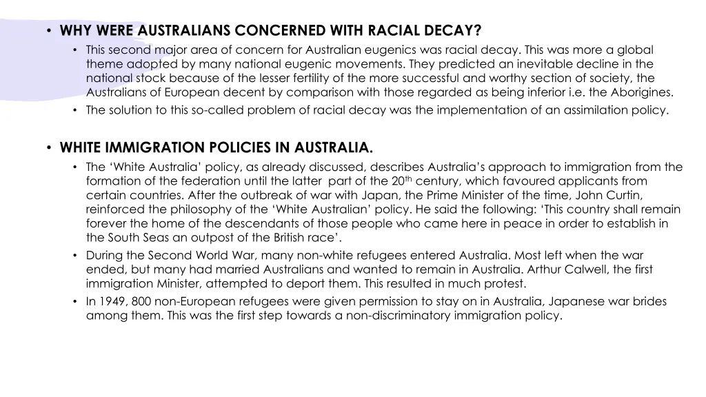 why were australians concerned with racial decay