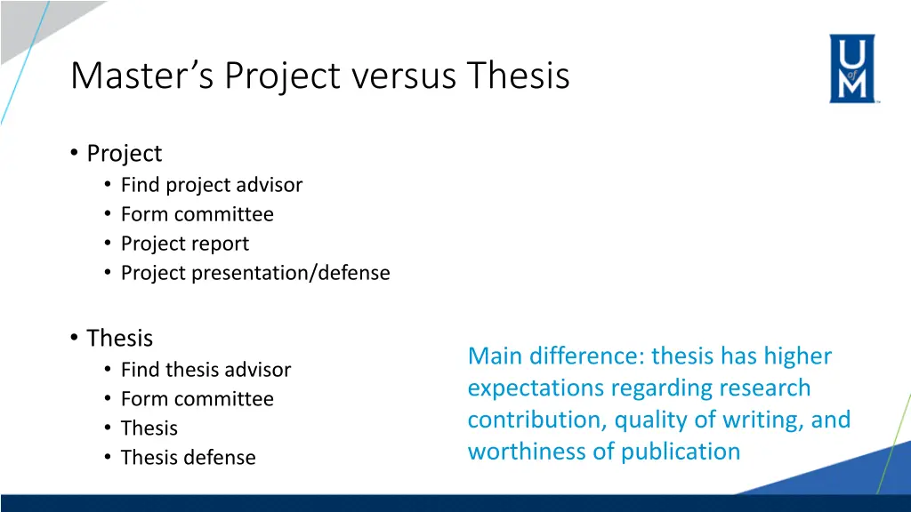 master s project versus thesis