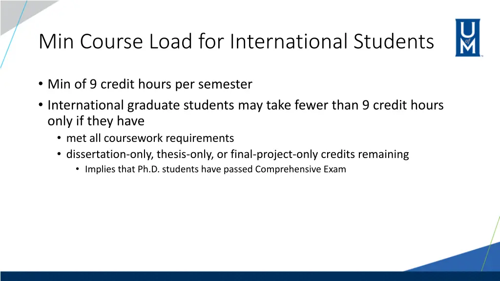 min course load for international students