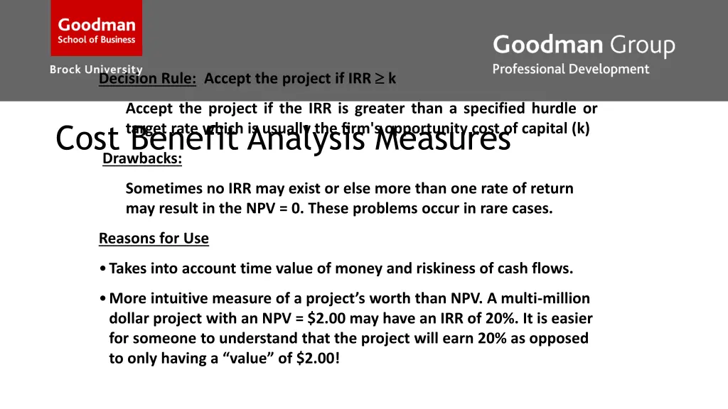 decision rule accept the project if irr k