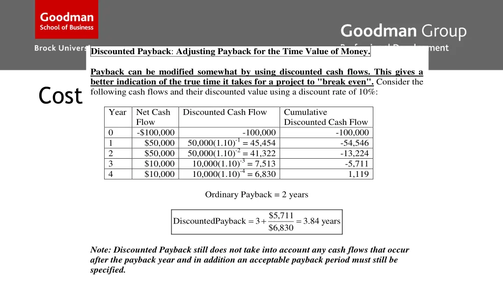 discounted payback adjusting payback for the time