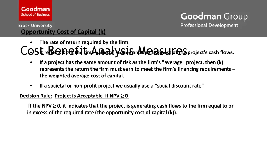 opportunity cost of capital k