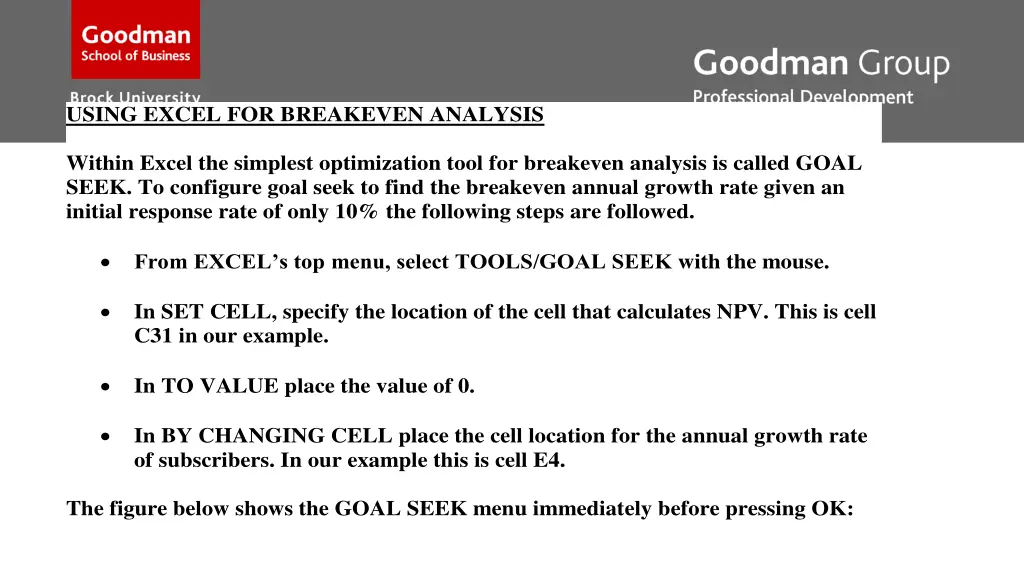 using excel for breakeven analysis within excel