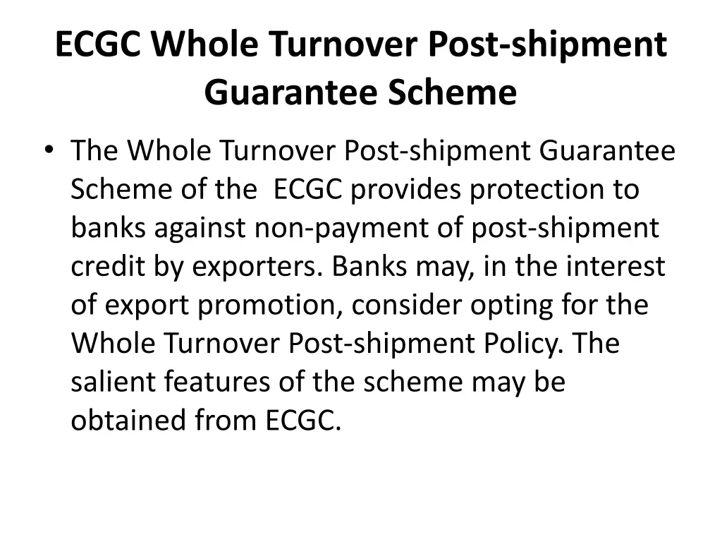 ecgc whole turnover post shipment guarantee scheme