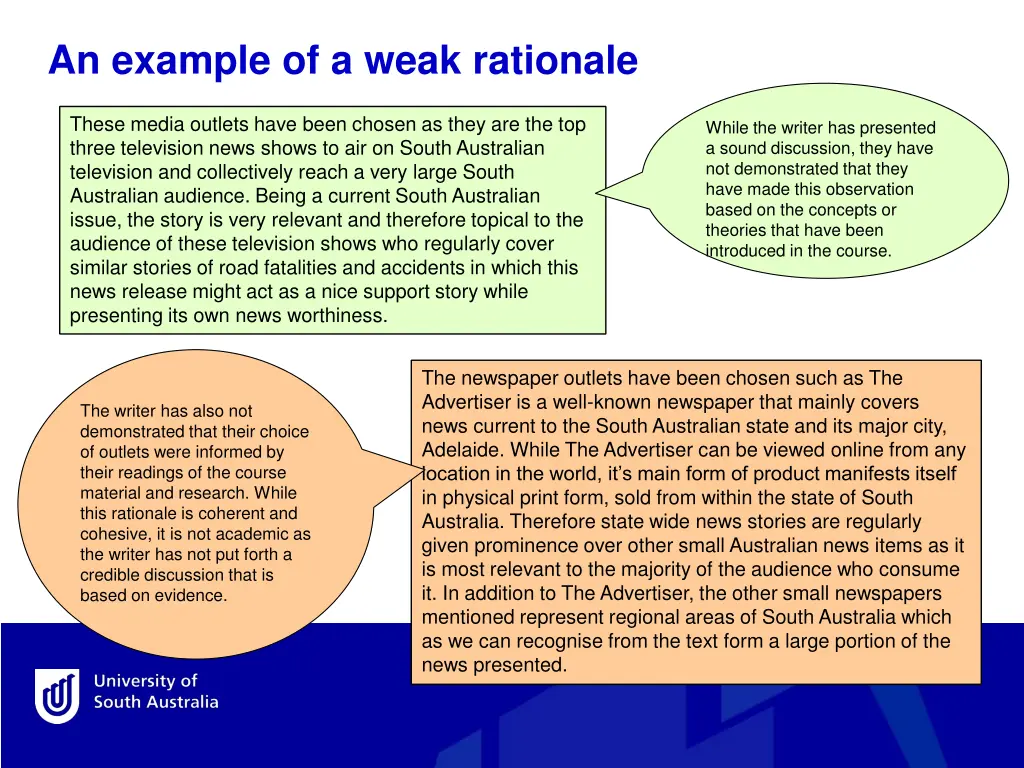 an example of a weak rationale