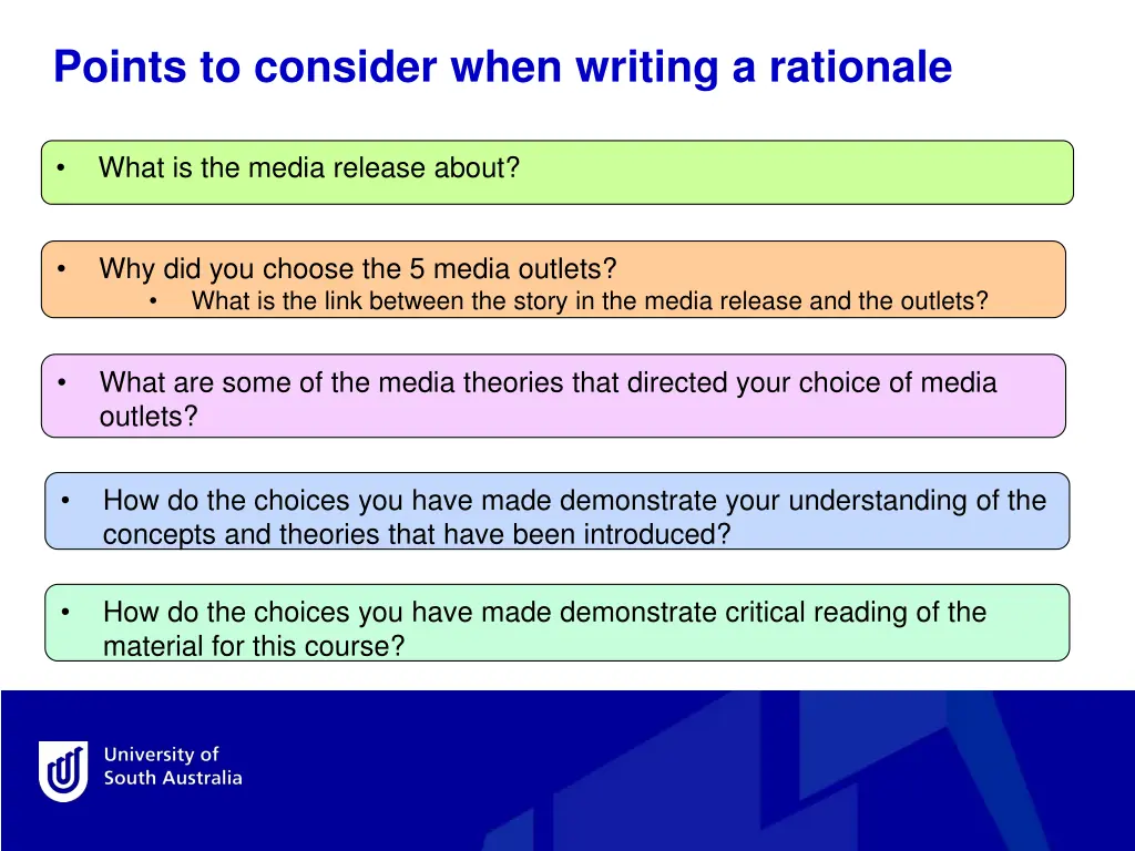 points to consider when writing a rationale