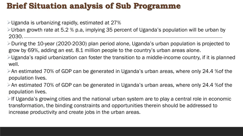 brief situation analysis of sub programme