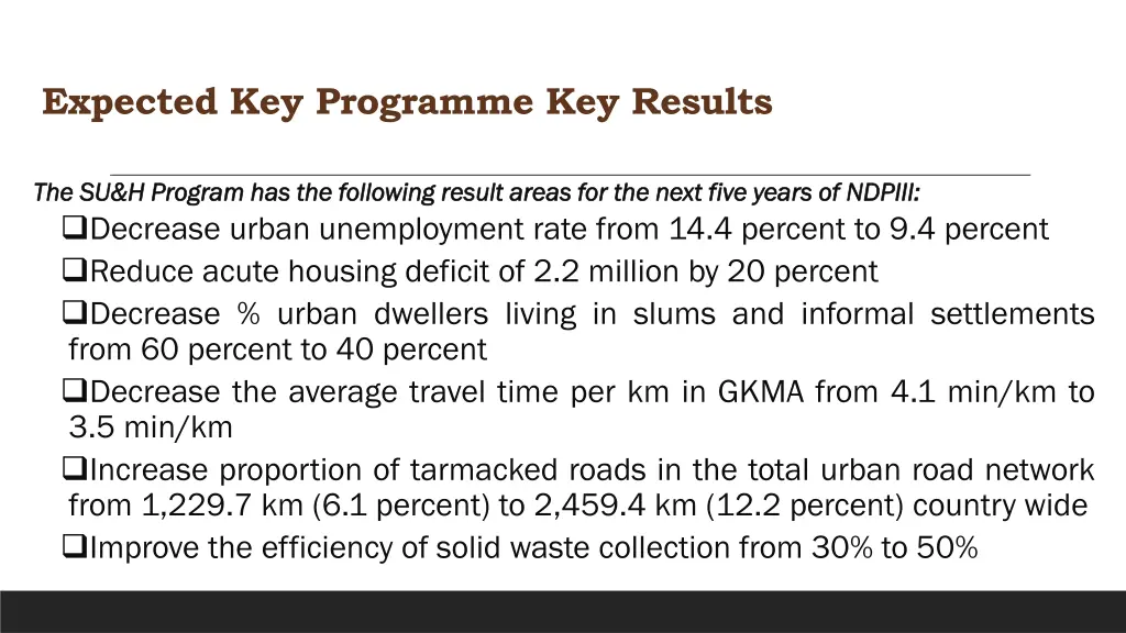 expected key programme key results