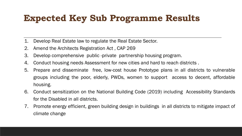 expected key sub programme results