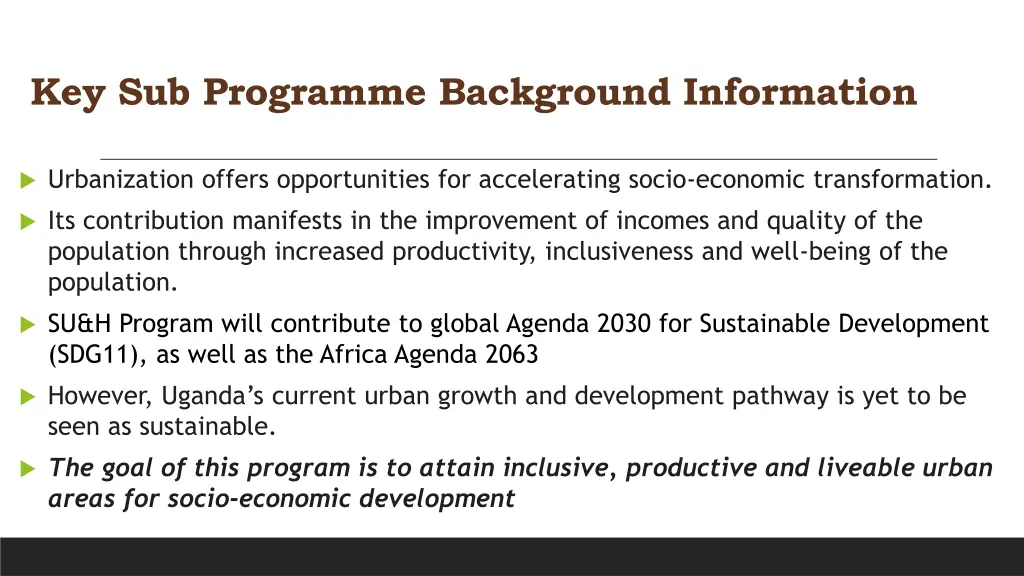 key sub programme background information