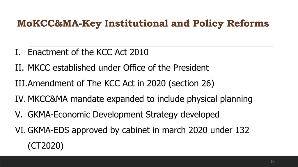 mokcc ma key institutional and policy reforms