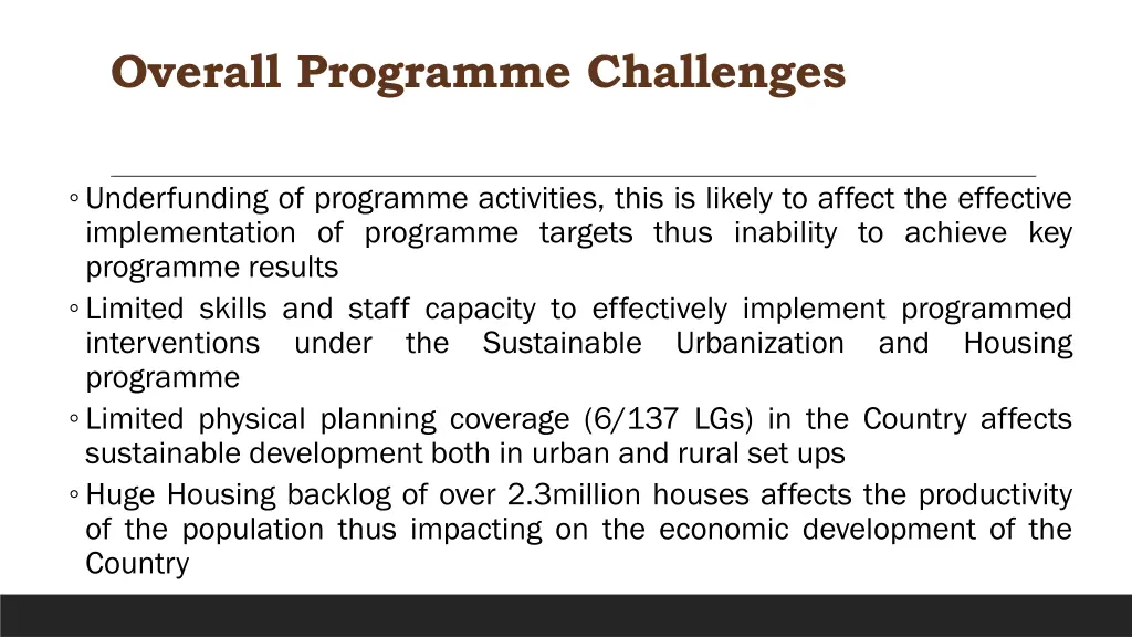 overall programme challenges