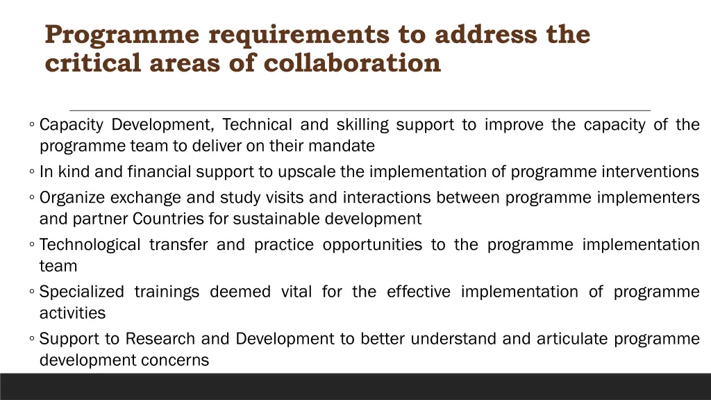 programme requirements to address the critical