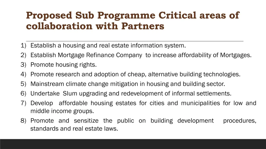 proposed sub programme critical areas