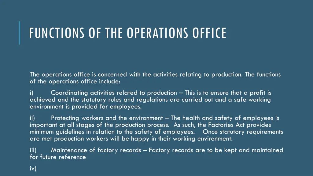 functions of the operations office