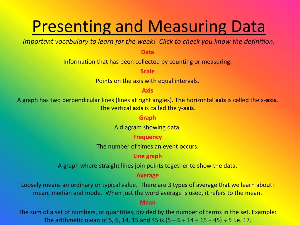 presenting and measuring data important