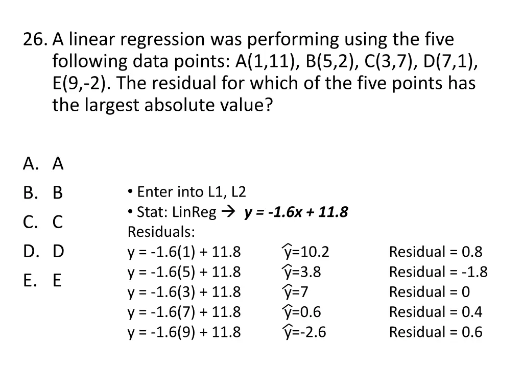 26 a linear regression was performing using