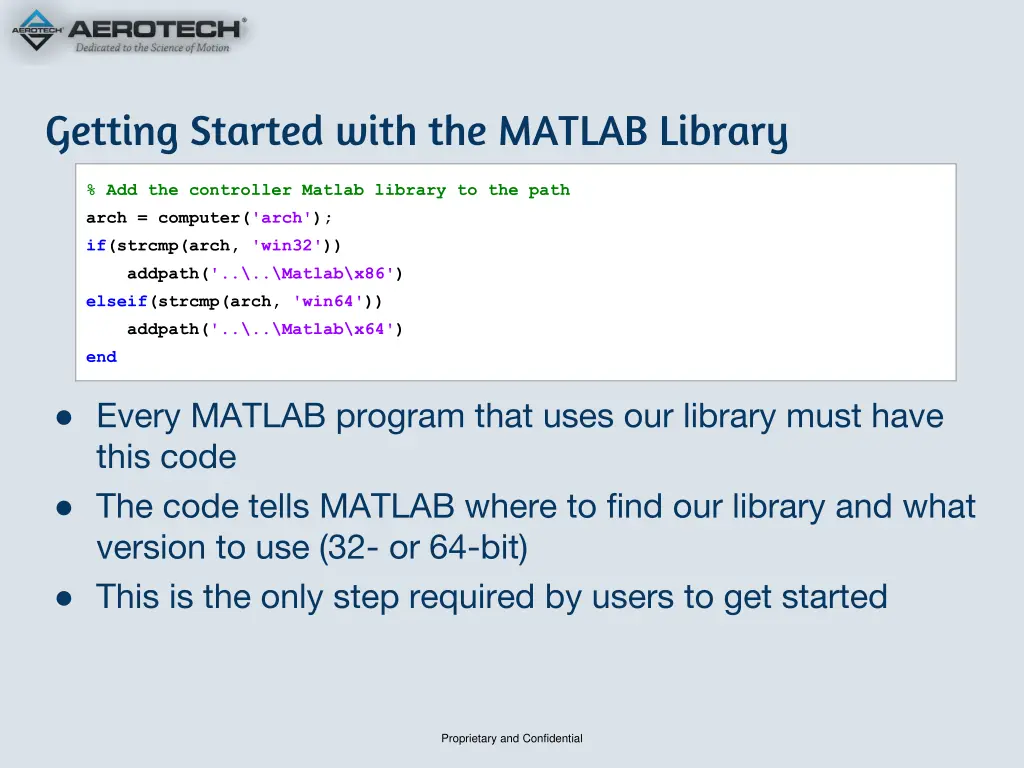 getting started with the matlab library