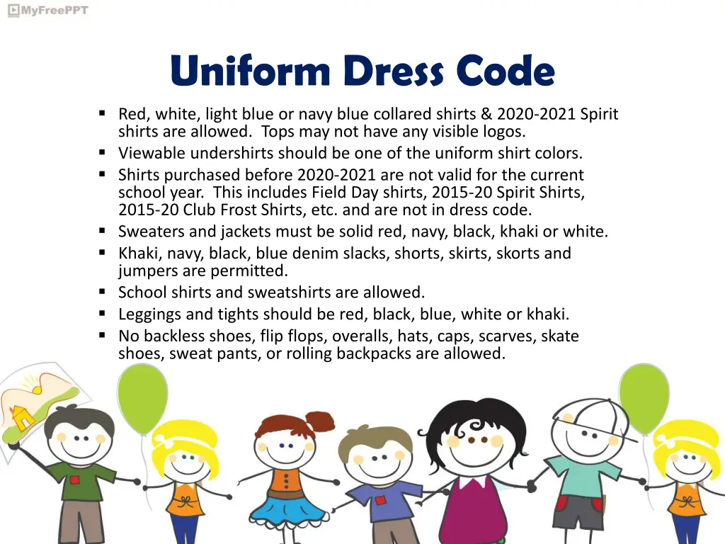 uniform dress code red white light blue or navy