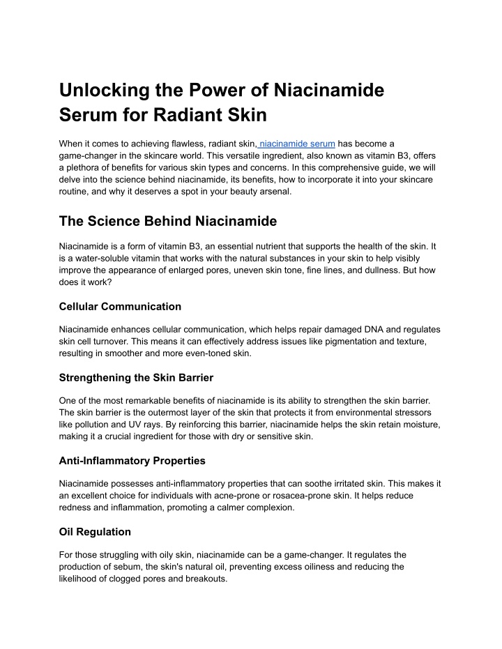 unlocking the power of niacinamide serum