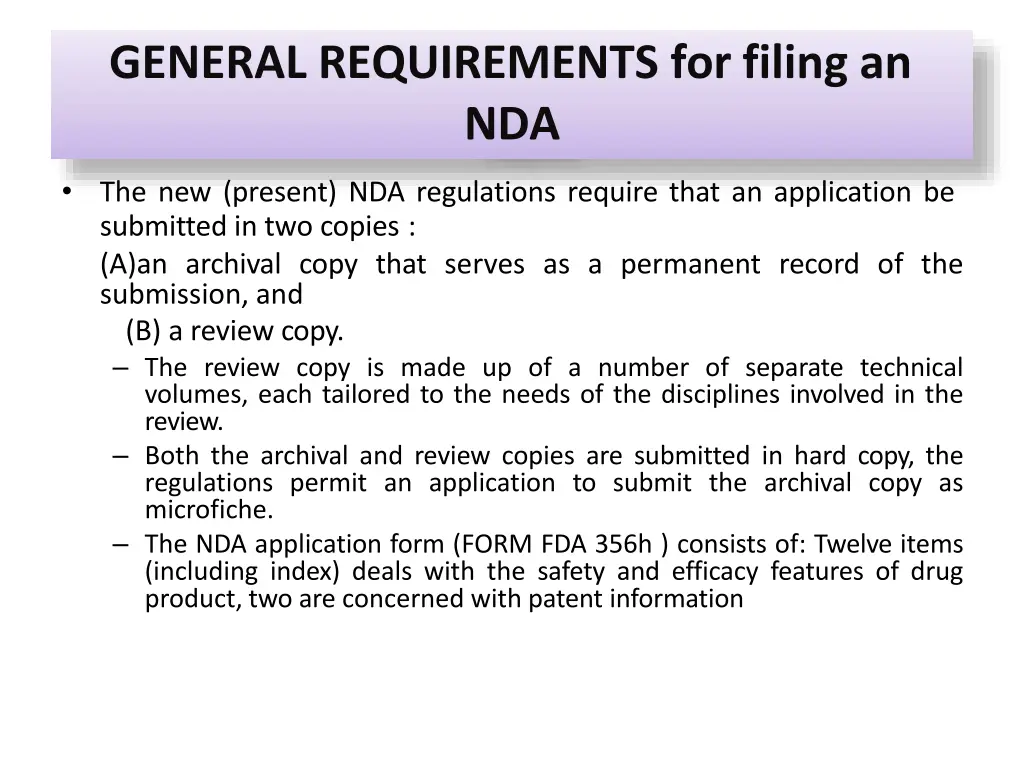 general requirements for filing an nda