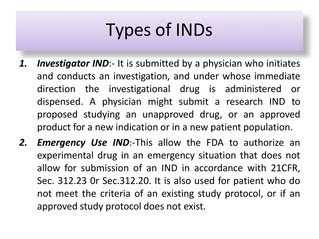 types of inds