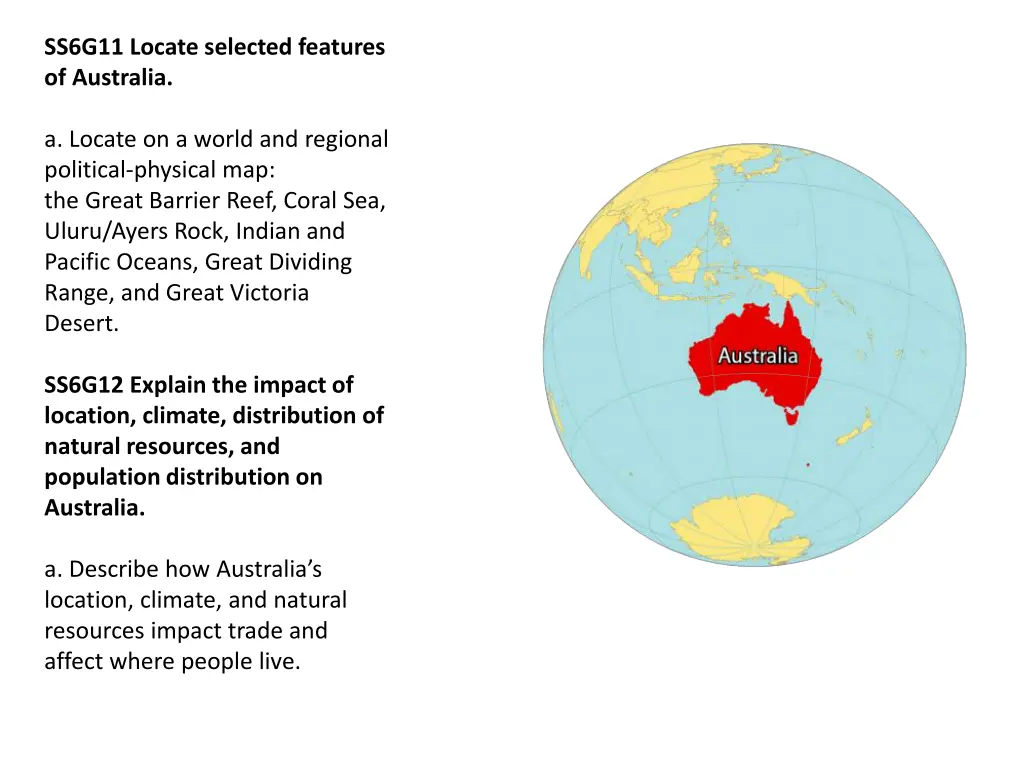 ss6g11 locate selected features of australia